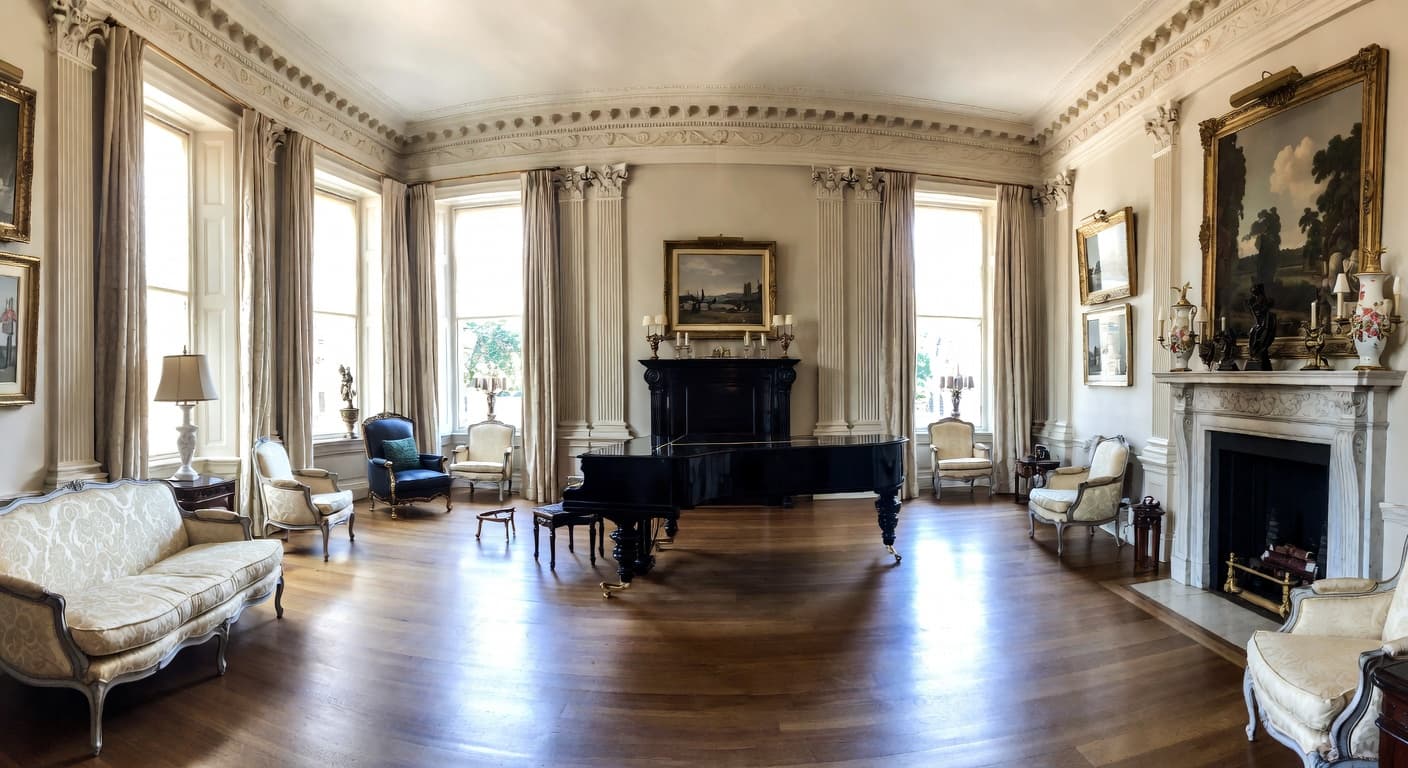 Edwardian music room interior design - featuring edwardian style furniture, decor, colors, and layout ideas for your music room