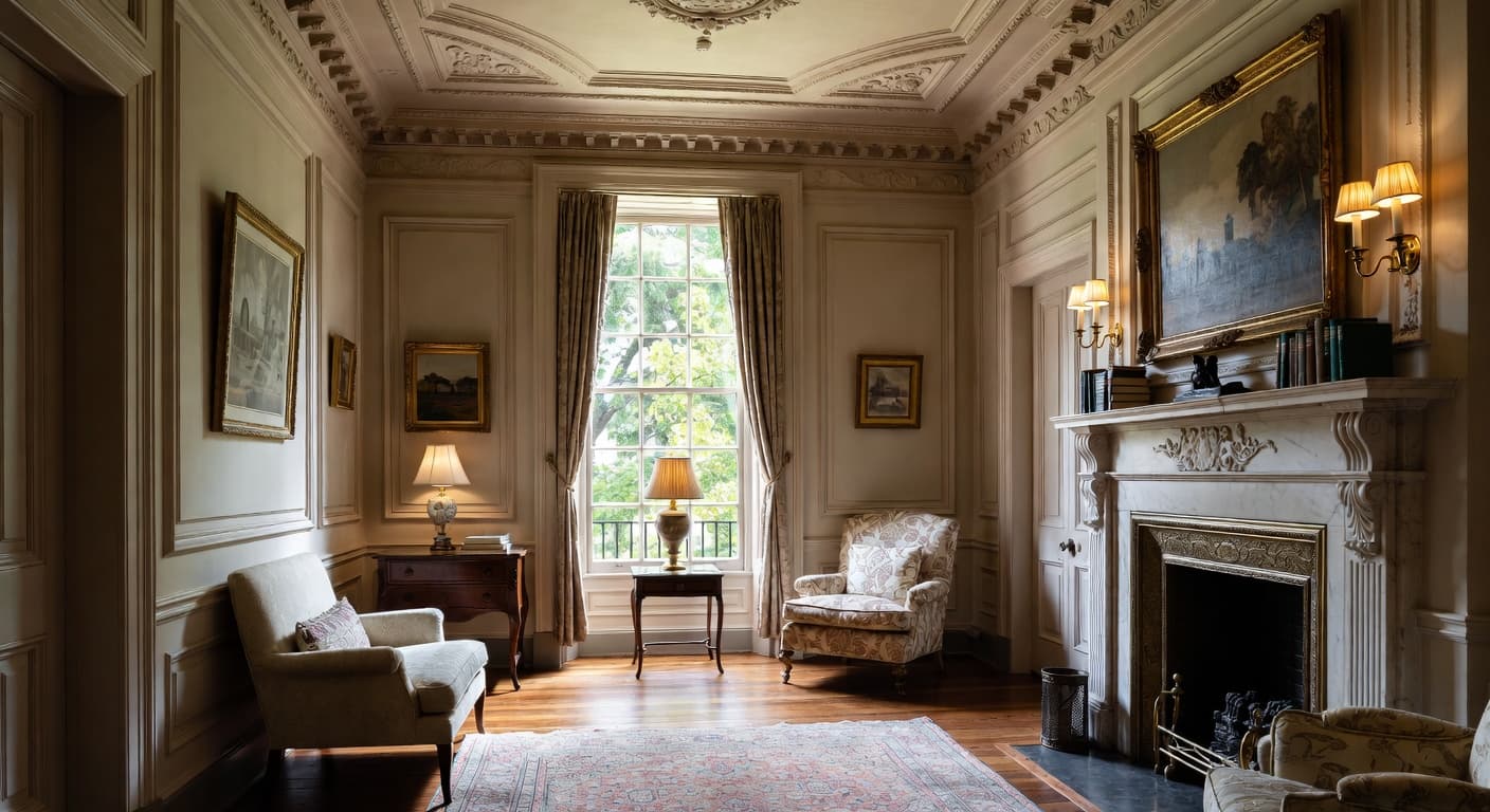 Edwardian reading nook interior design - featuring edwardian style furniture, decor, colors, and layout ideas for your reading nook