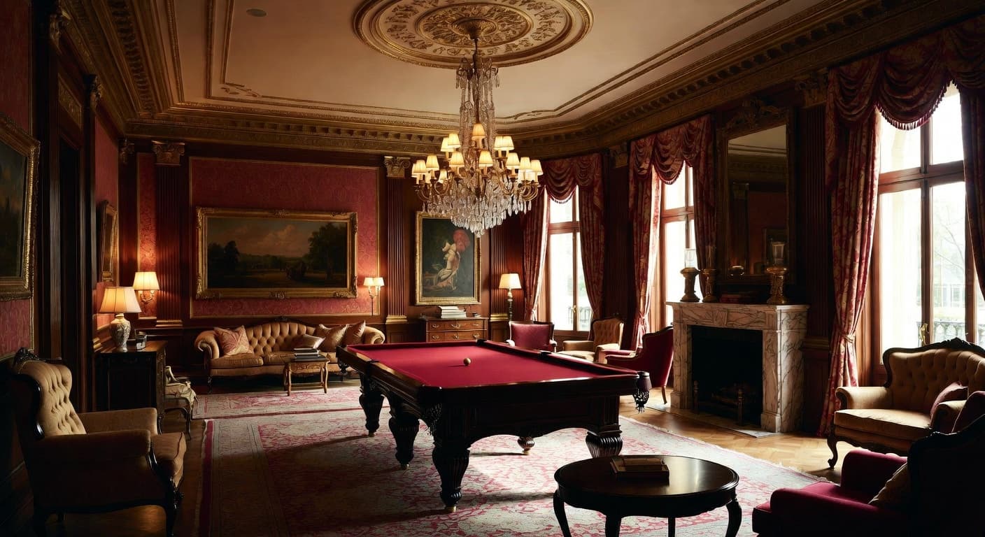 Empire billiards room interior design - featuring empire style furniture, decor, colors, and layout ideas for your billiards room