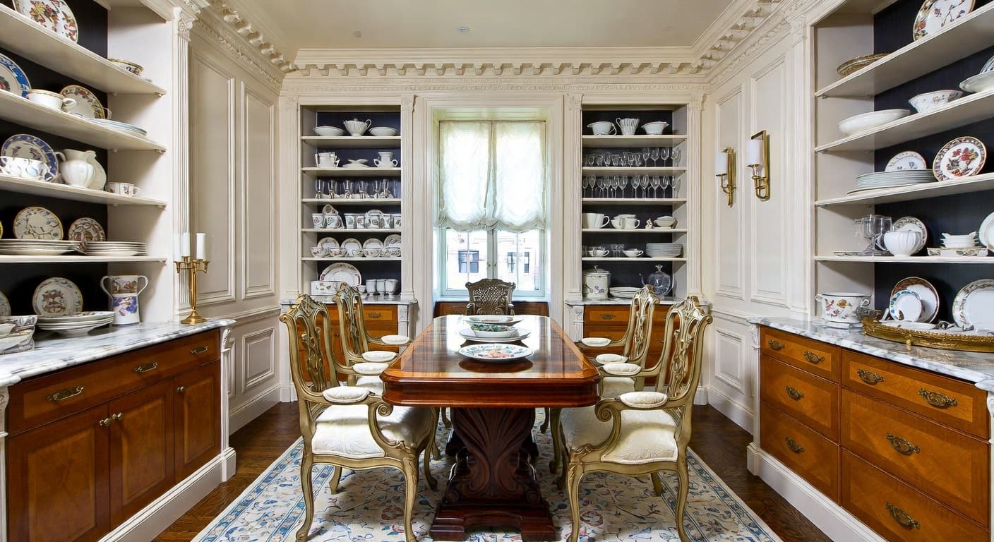 Empire butler's pantry interior design - featuring empire style furniture, decor, colors, and layout ideas for your butler's pantry