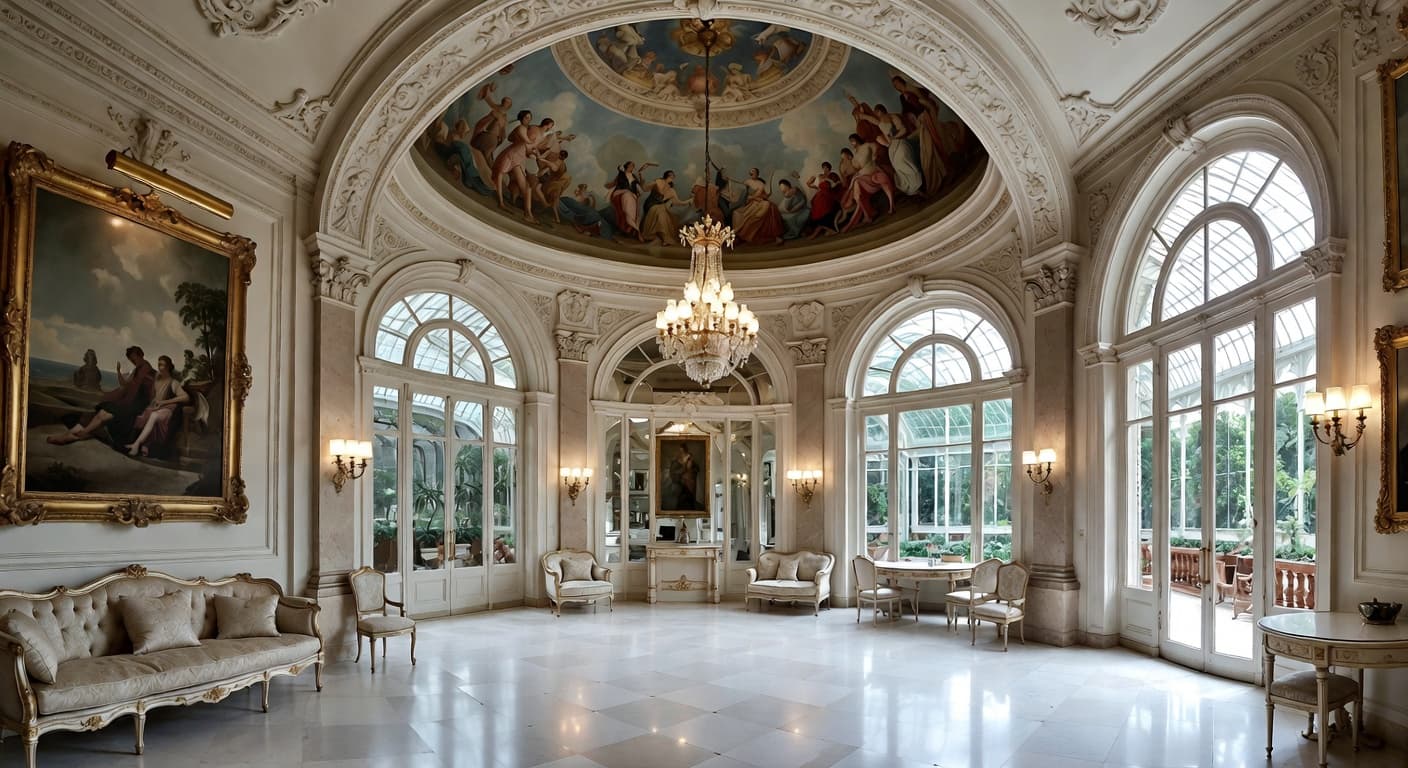 Empire greenhouse interior design - featuring empire style furniture, decor, colors, and layout ideas for your greenhouse