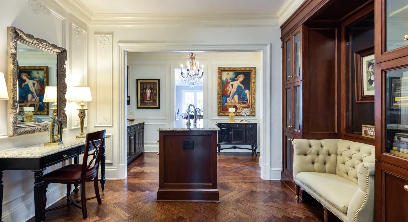 Empire mudroom interior design - featuring empire style furniture, decor, colors, and layout ideas for your mudroom