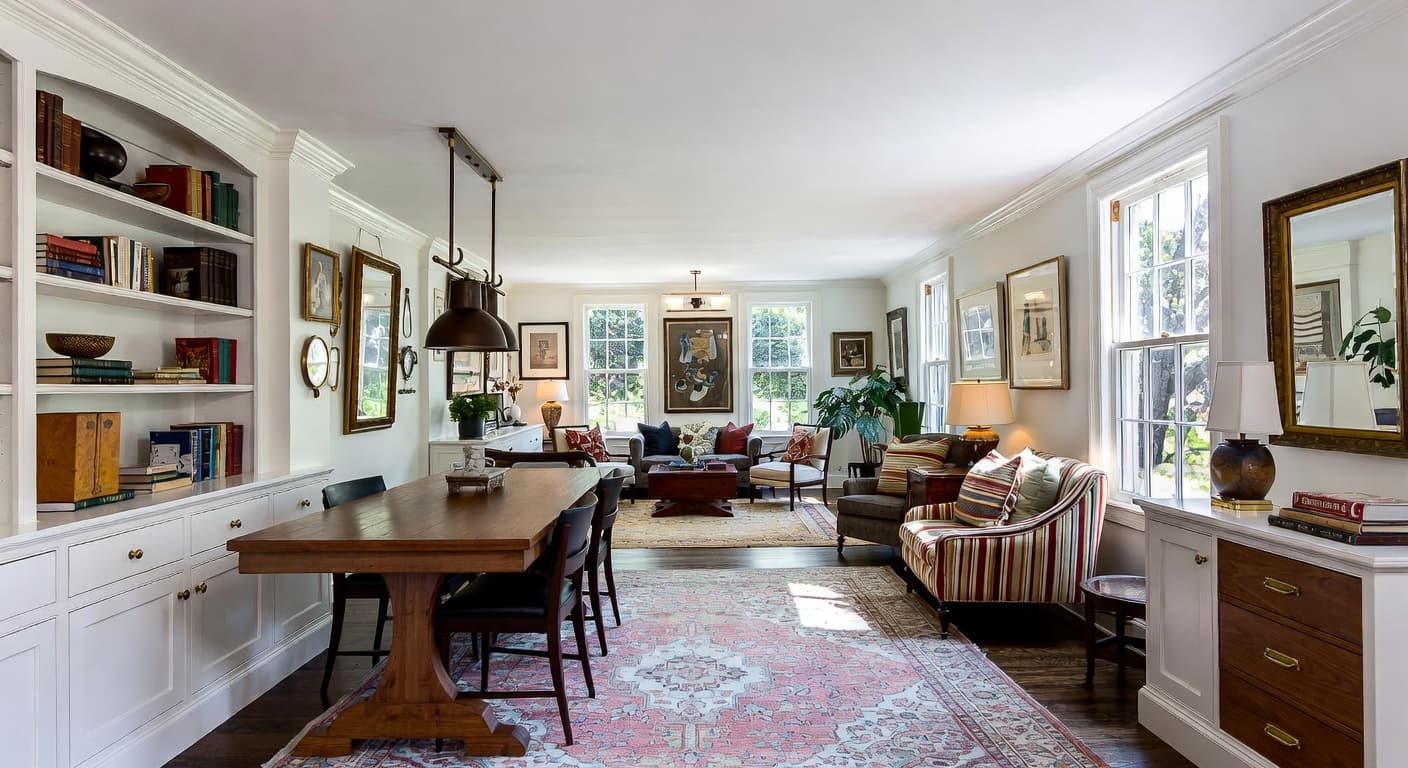 Federal craft room / studio interior design - featuring federal style furniture, decor, colors, and layout ideas for your craft room / studio