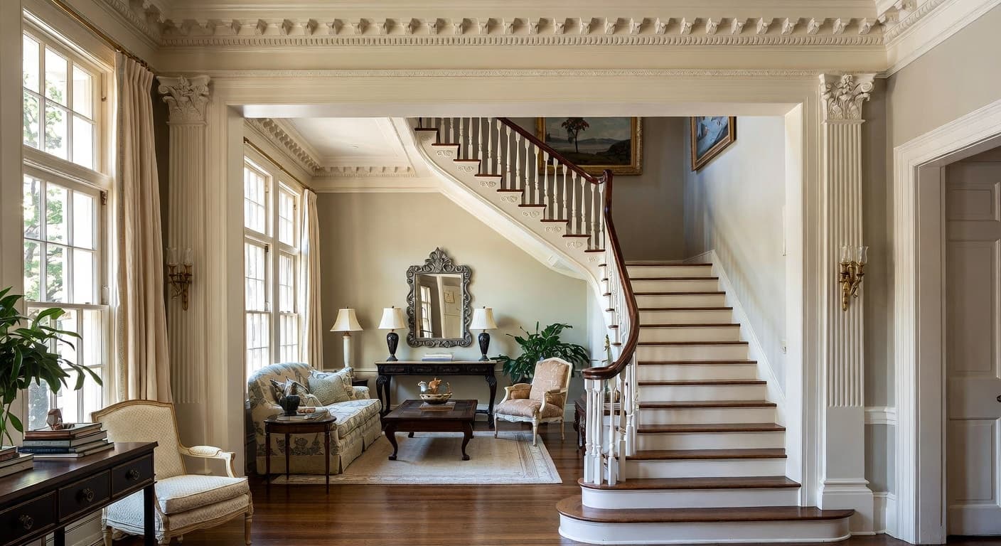 Federal entryway interior design - featuring federal style furniture, decor, colors, and layout ideas for your entryway