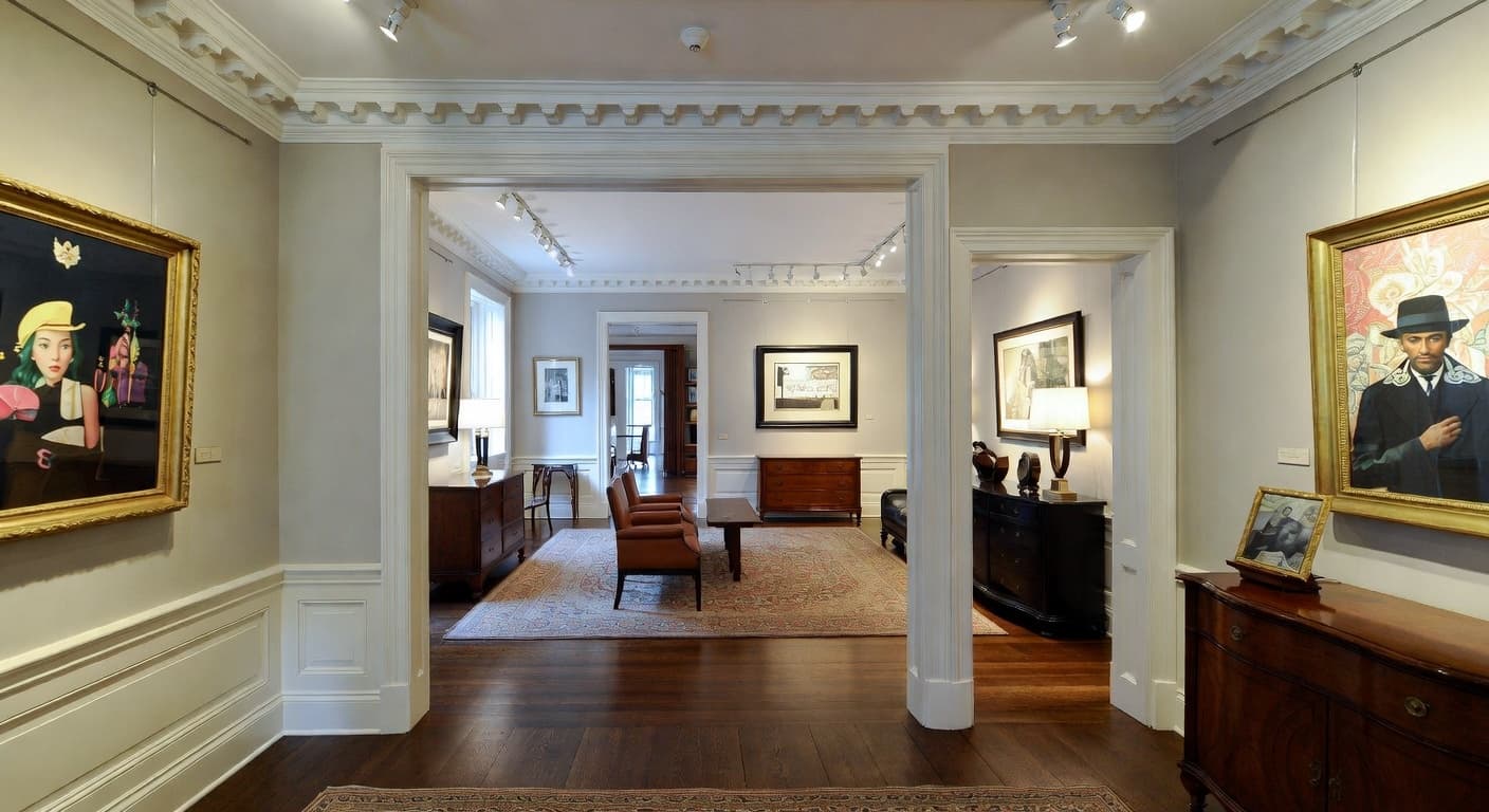 Federal gallery / art display interior design - featuring federal style furniture, decor, colors, and layout ideas for your gallery / art display