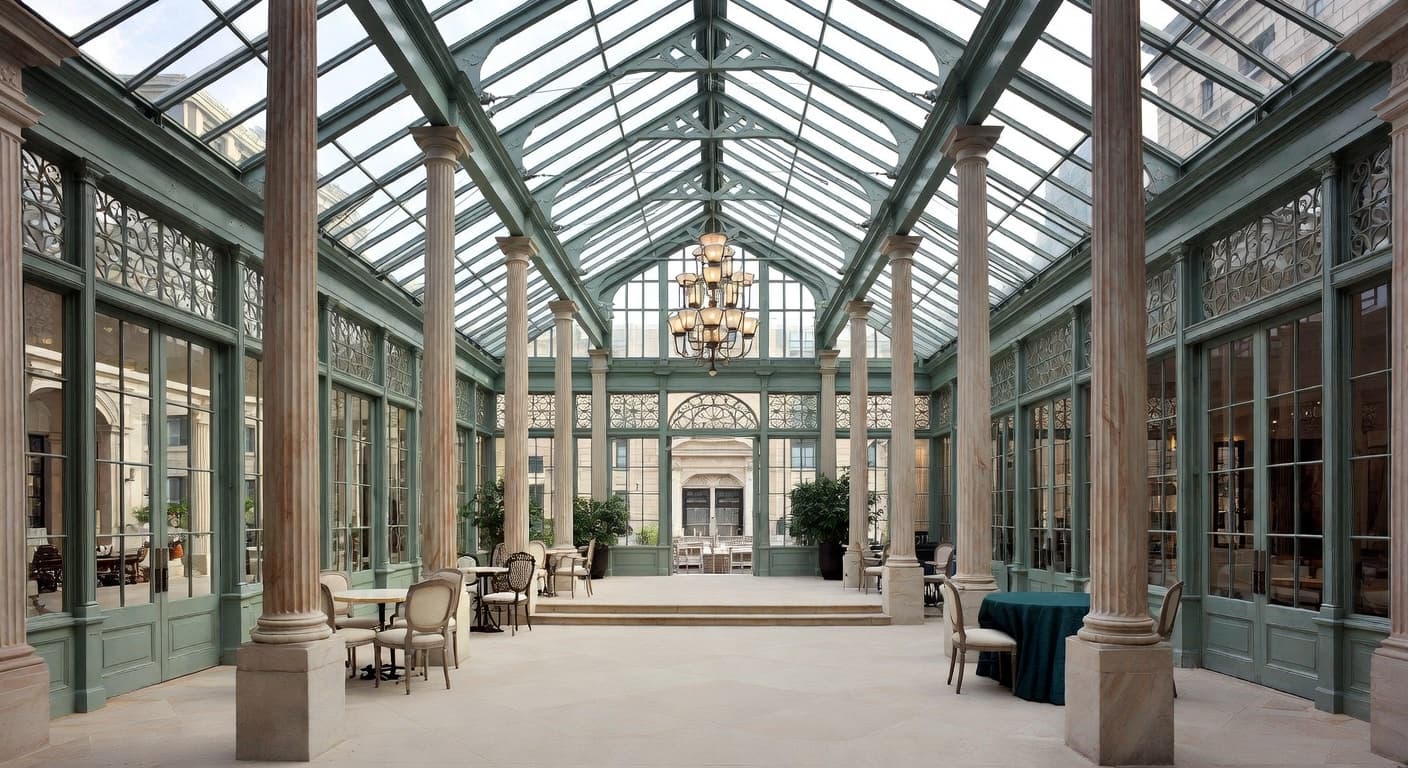 Federal greenhouse interior design - featuring federal style furniture, decor, colors, and layout ideas for your greenhouse