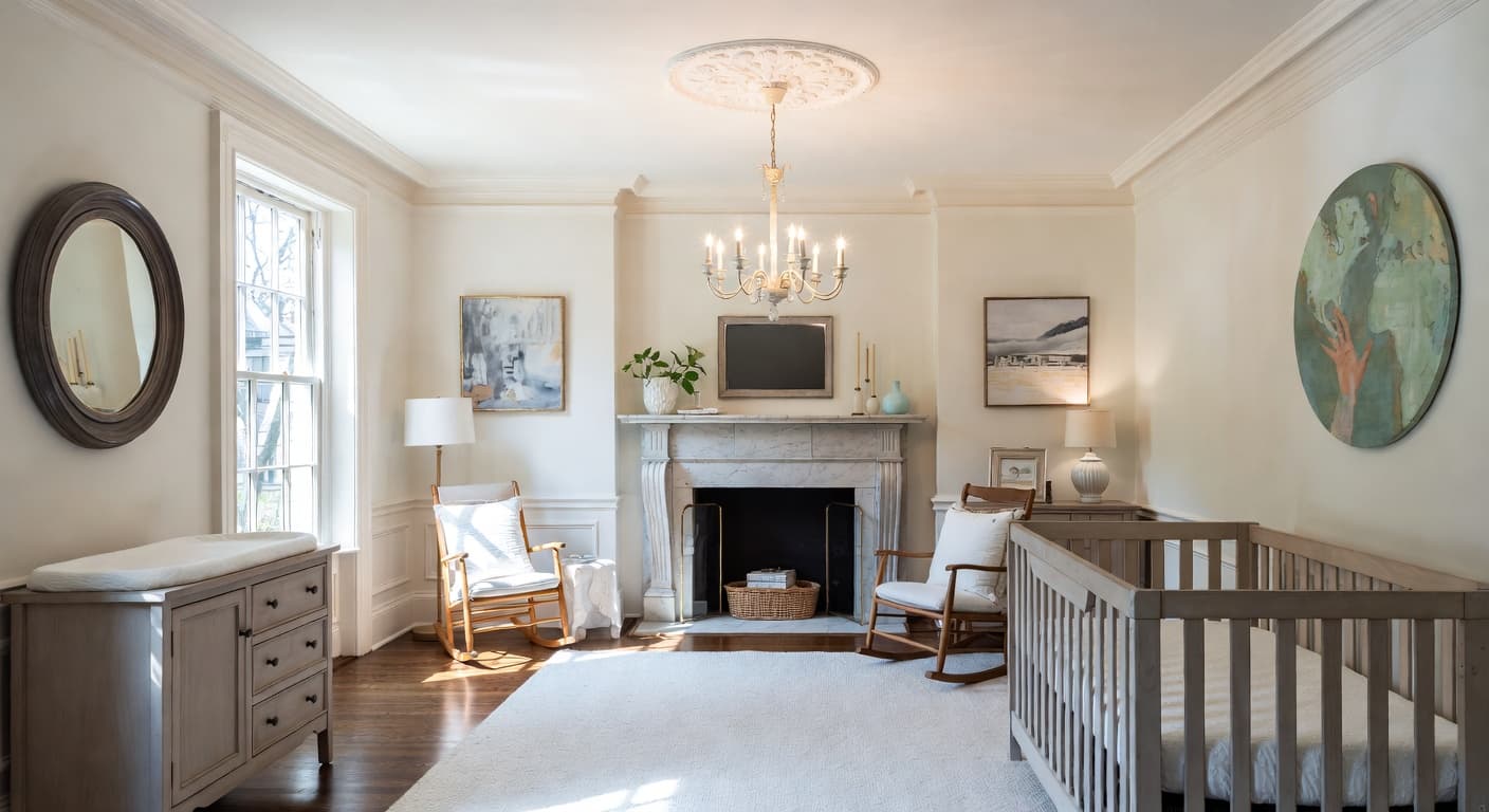 Federal nursery interior design - featuring federal style furniture, decor, colors, and layout ideas for your nursery