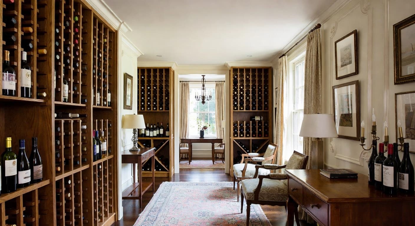 Federal wine cellar interior design - featuring federal style furniture, decor, colors, and layout ideas for your wine cellar