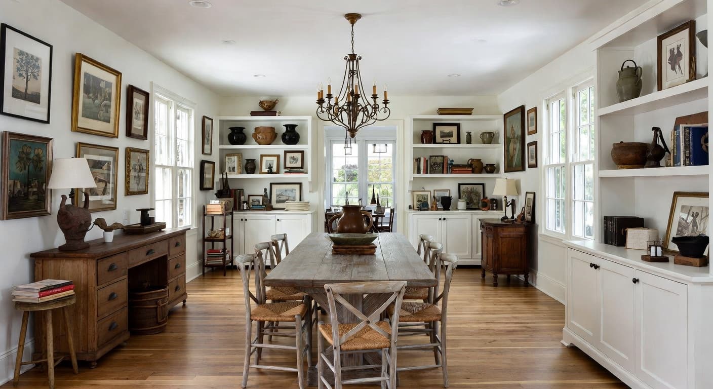 French Country workshop interior design - featuring french country style furniture, decor, colors, and layout ideas for your workshop