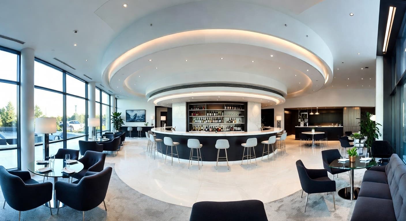Futuristic bar room interior design - featuring futuristic style furniture, decor, colors, and layout ideas for your bar room