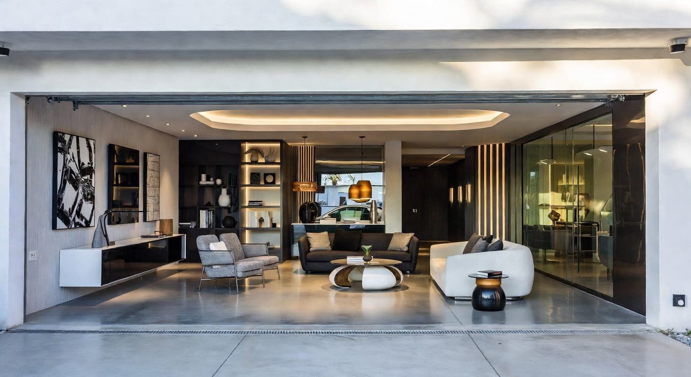 Futuristic garage interior interior design - featuring futuristic style furniture, decor, colors, and layout ideas for your garage interior