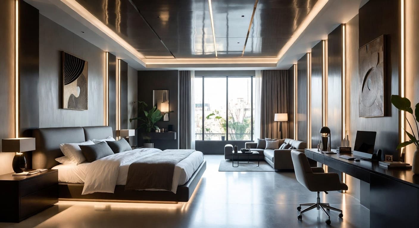 Futuristic guest room interior design - featuring futuristic style furniture, decor, colors, and layout ideas for your guest room