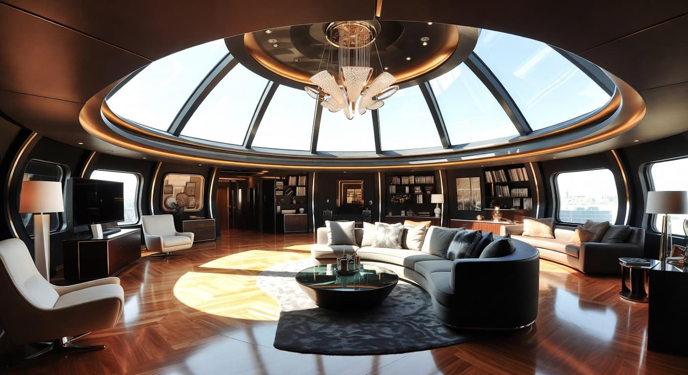 Futuristic observatory interior design - featuring futuristic style furniture, decor, colors, and layout ideas for your observatory