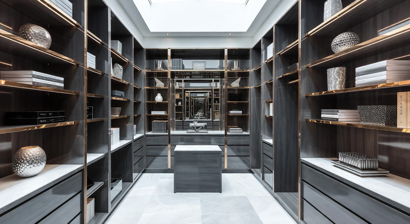 Futuristic storage room interior design - featuring futuristic style furniture, decor, colors, and layout ideas for your storage room