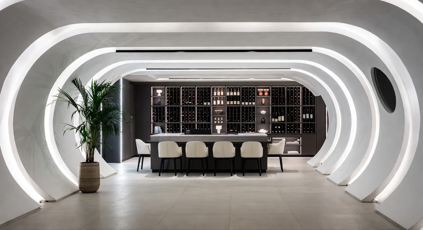 Futuristic wine cellar interior design - featuring futuristic style furniture, decor, colors, and layout ideas for your wine cellar