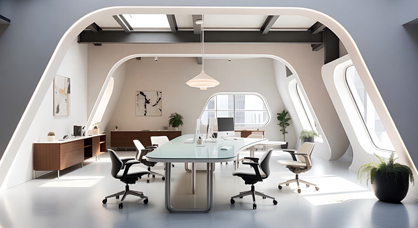 Futuristic workshop interior design - featuring futuristic style furniture, decor, colors, and layout ideas for your workshop