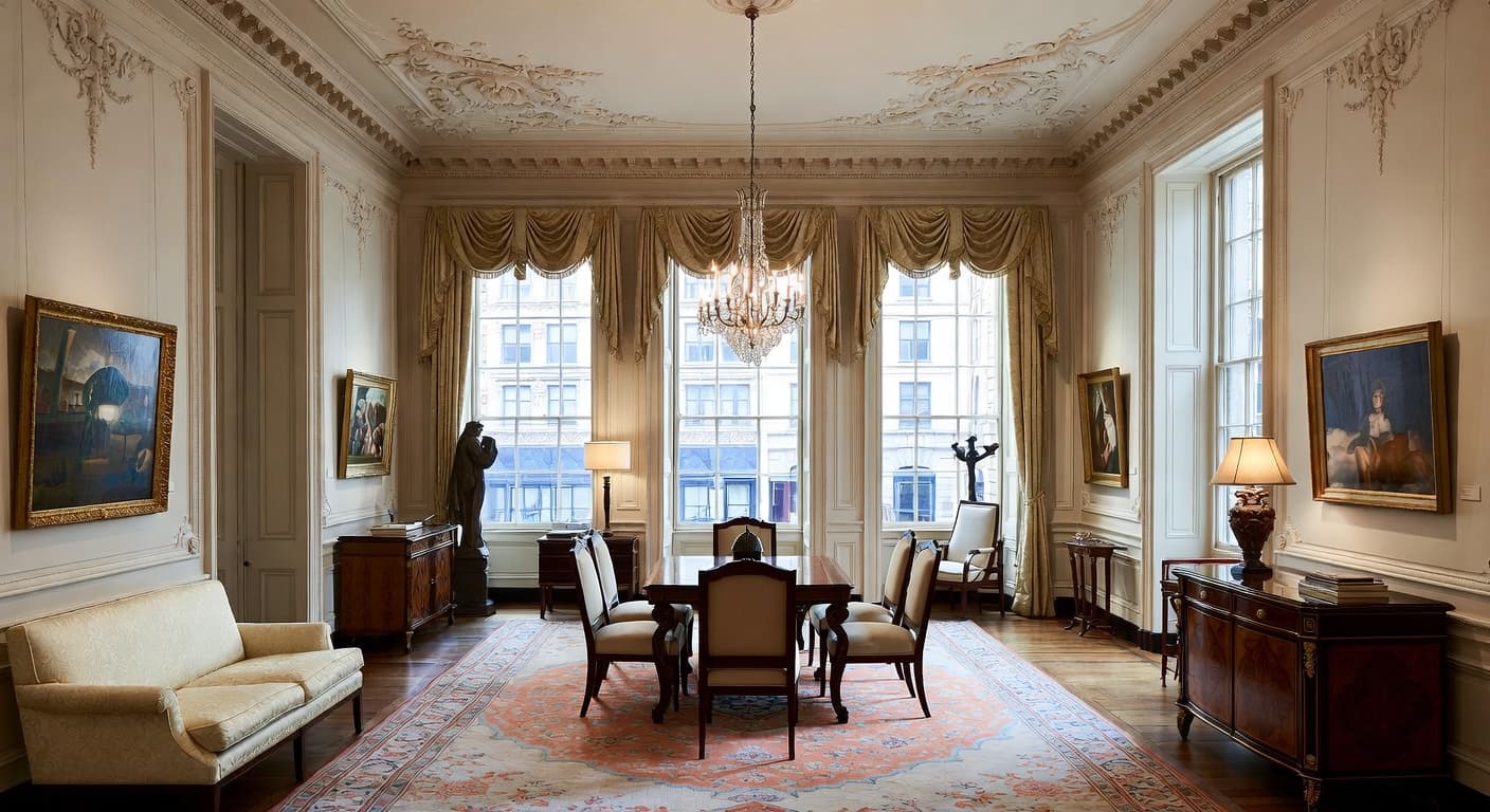 Georgian gallery / art display interior design - featuring georgian style furniture, decor, colors, and layout ideas for your gallery / art display