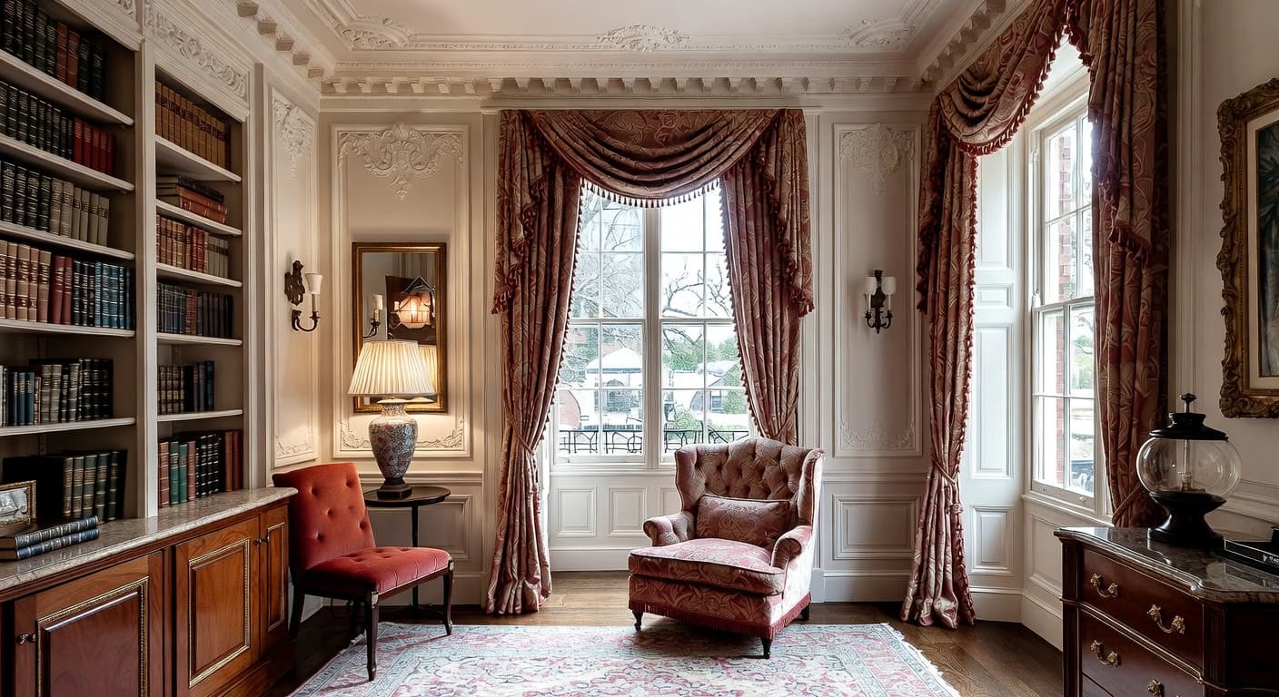 Georgian reading nook interior design - featuring georgian style furniture, decor, colors, and layout ideas for your reading nook