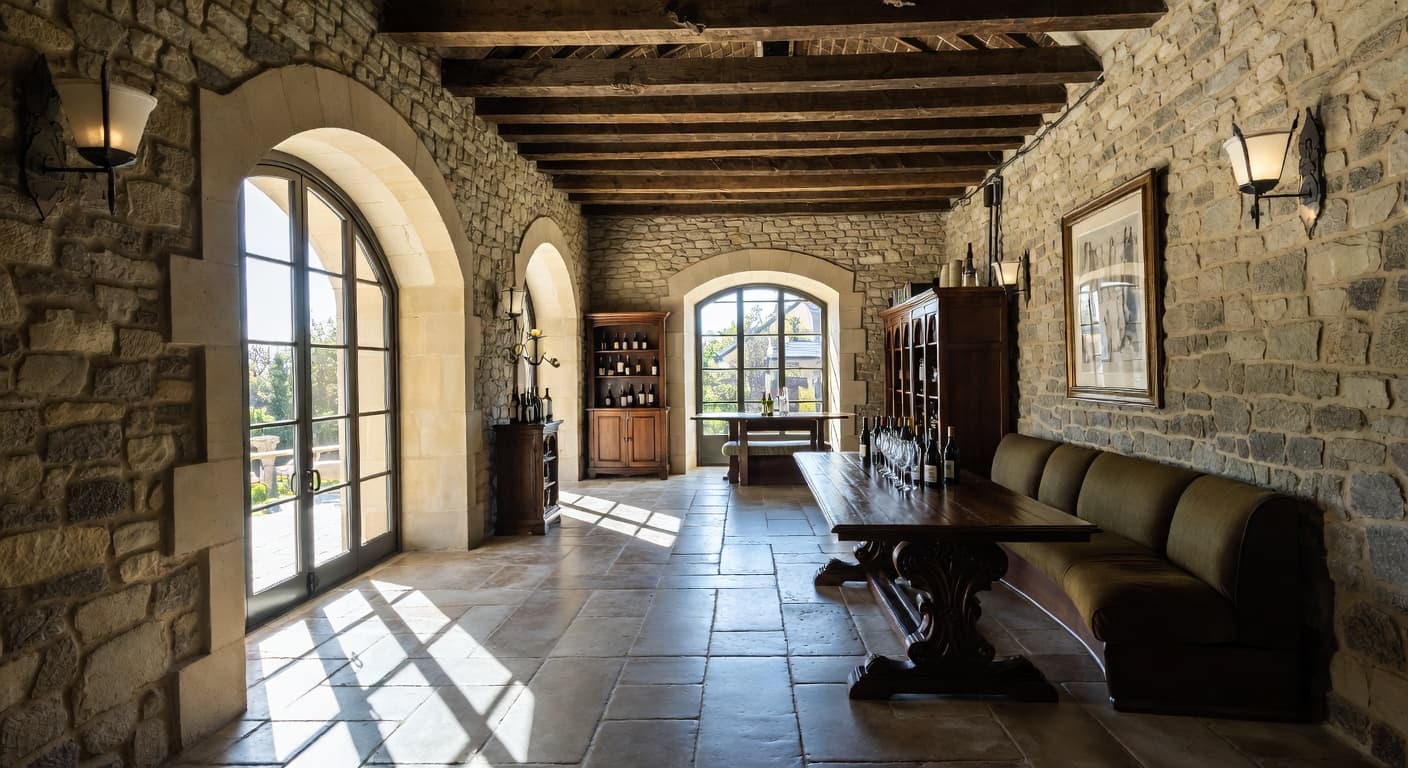 Georgian wine cellar interior design - featuring georgian style furniture, decor, colors, and layout ideas for your wine cellar