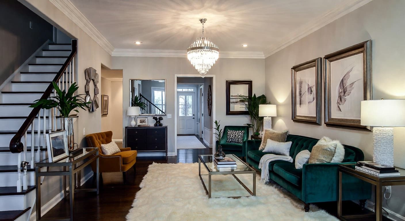 Glam entryway interior design - featuring glam style furniture, decor, colors, and layout ideas for your entryway