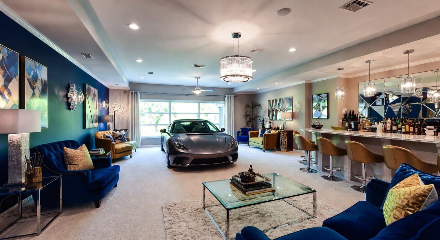 Glam garage interior interior design - featuring glam style furniture, decor, colors, and layout ideas for your garage interior