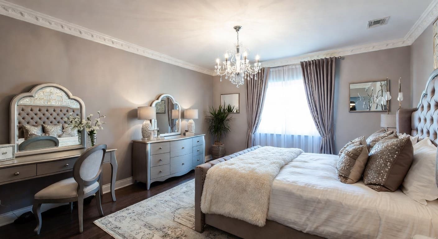 Glam kids room interior design - featuring glam style furniture, decor, colors, and layout ideas for your kids room