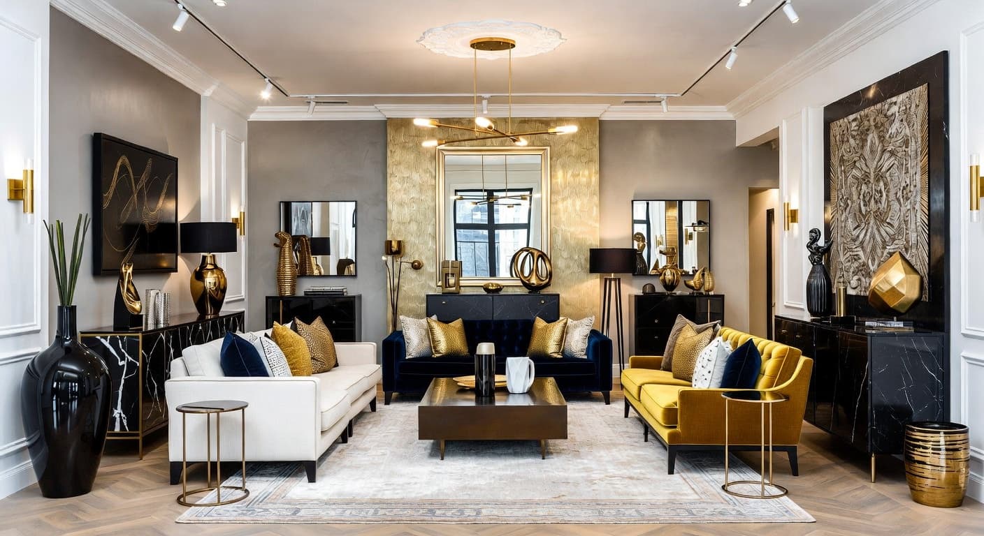 Glam multi-purpose room interior design - featuring glam style furniture, decor, colors, and layout ideas for your multi-purpose room