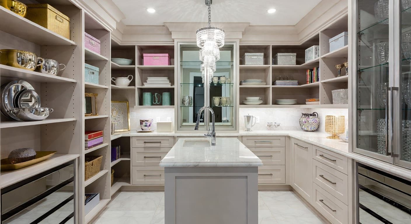 Glam pantry interior design - featuring glam style furniture, decor, colors, and layout ideas for your pantry