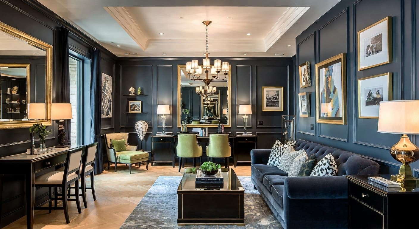 Glam smoking room / cigar lounge interior design - featuring glam style furniture, decor, colors, and layout ideas for your smoking room / cigar lounge