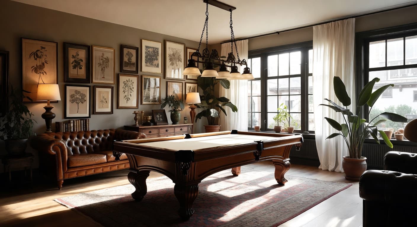 Gorpcore billiards room interior design - featuring gorpcore style furniture, decor, colors, and layout ideas for your billiards room