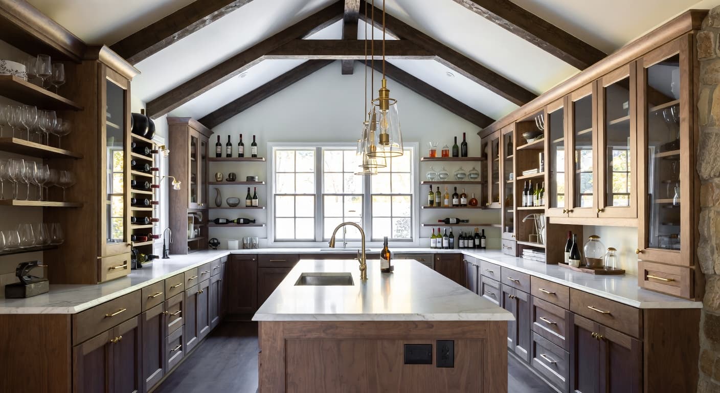 Gorpcore butler's pantry interior design - featuring gorpcore style furniture, decor, colors, and layout ideas for your butler's pantry