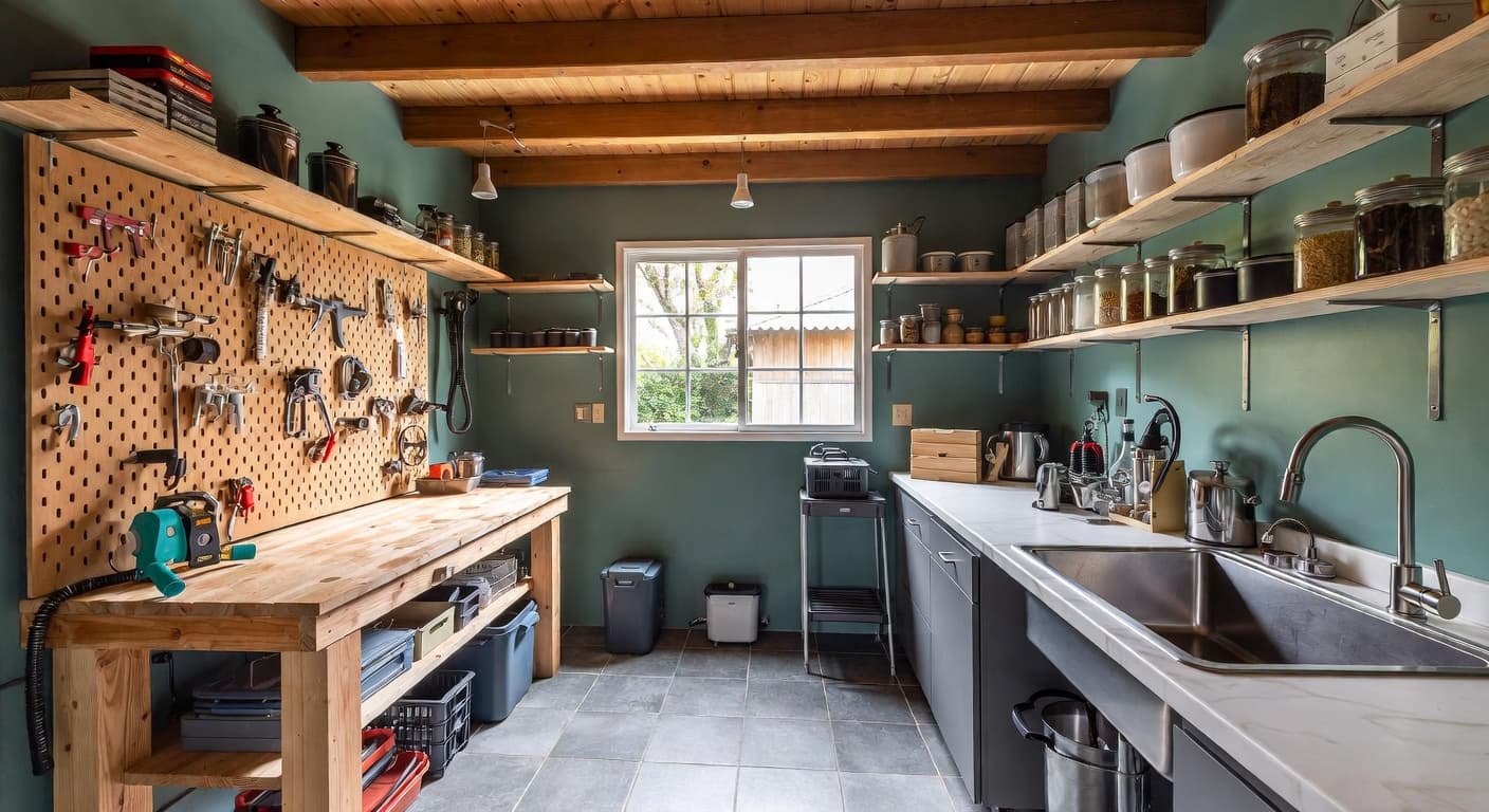 Gorpcore utility room interior design - featuring gorpcore style furniture, decor, colors, and layout ideas for your utility room