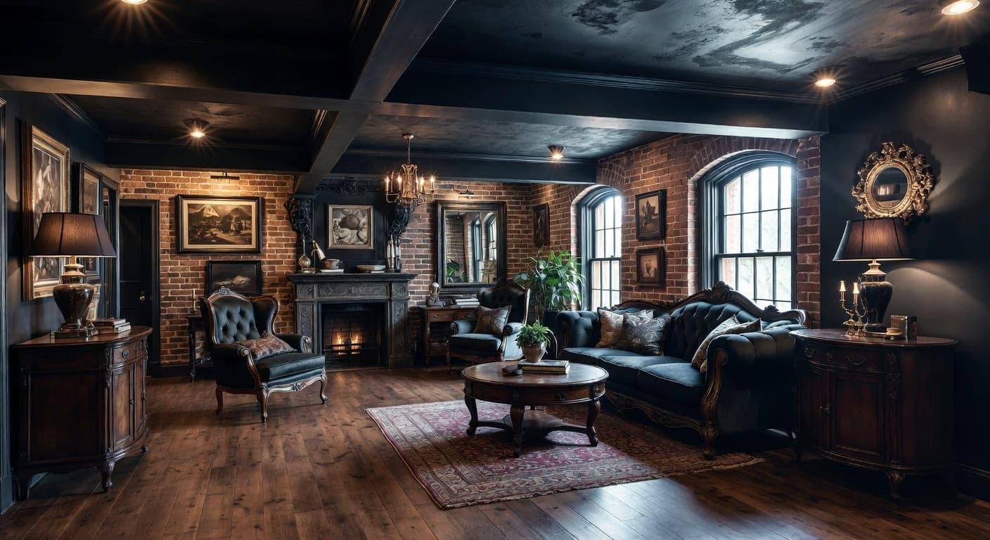 Gothic basement interior design - featuring gothic style furniture, decor, colors, and layout ideas for your basement