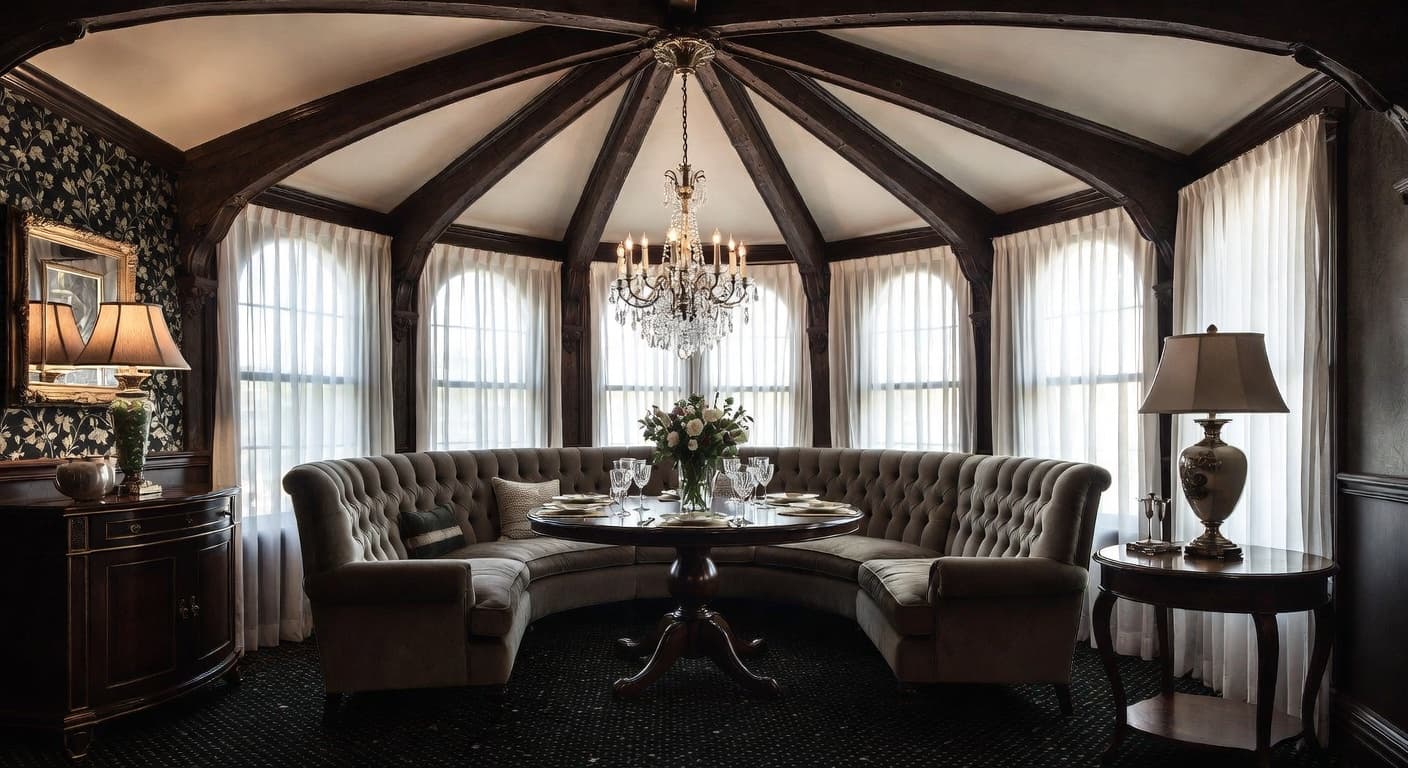 Gothic breakfast nook interior design - featuring gothic style furniture, decor, colors, and layout ideas for your breakfast nook