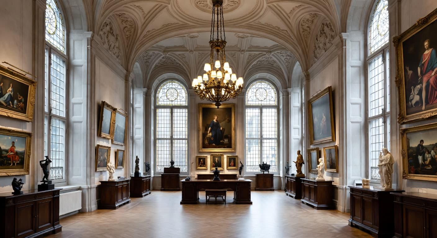 Gothic gallery / art display interior design - featuring gothic style furniture, decor, colors, and layout ideas for your gallery / art display