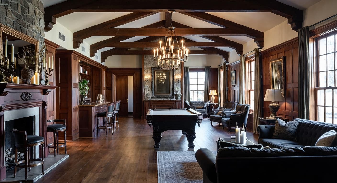 Gothic game room interior design - featuring gothic style furniture, decor, colors, and layout ideas for your game room