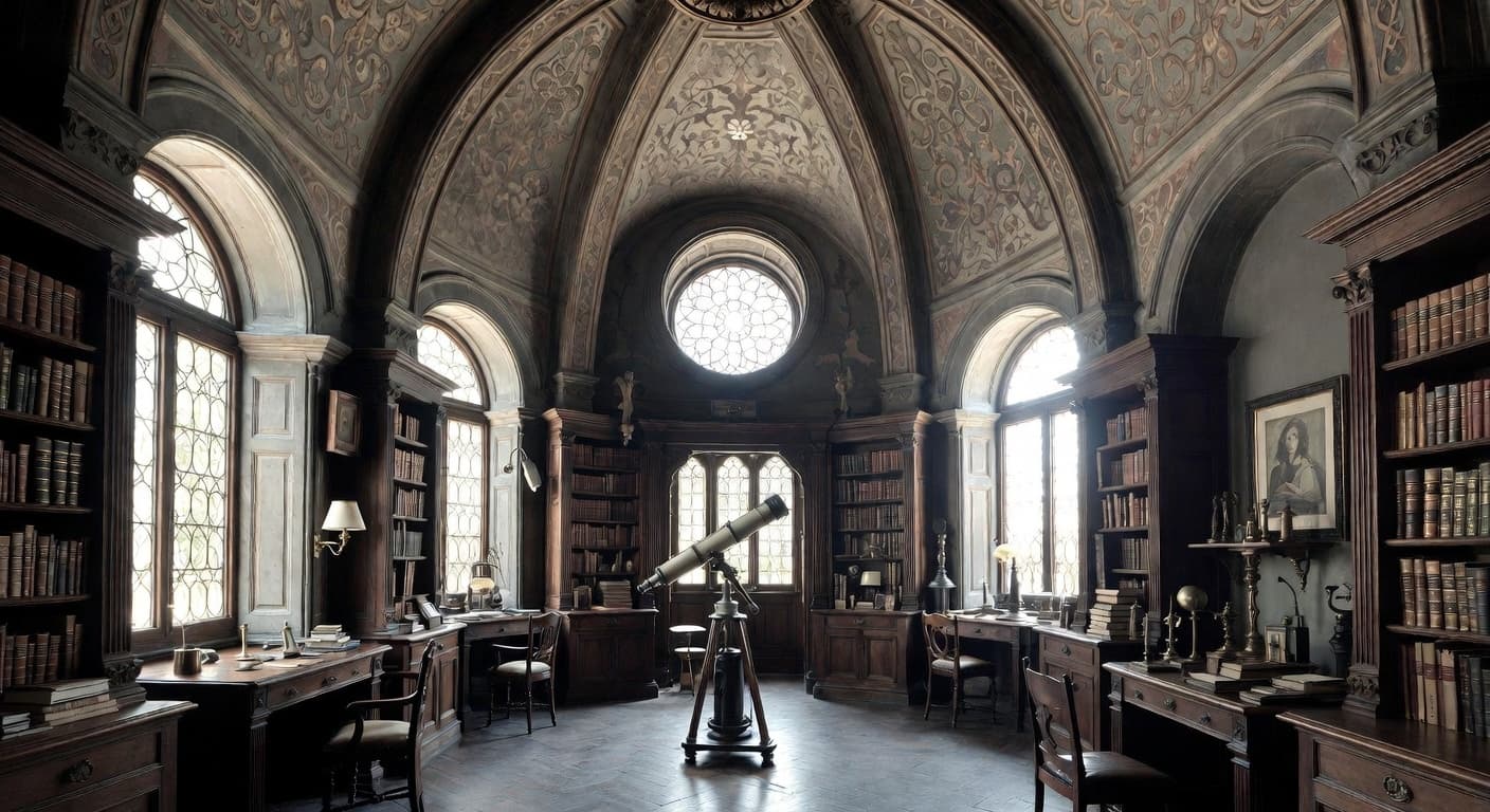 Gothic observatory interior design - featuring gothic style furniture, decor, colors, and layout ideas for your observatory