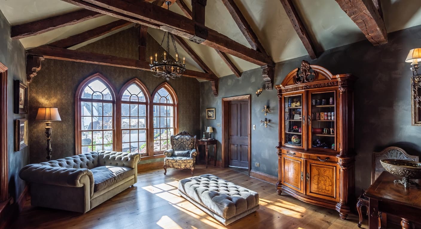 Gothic pet room interior design - featuring gothic style furniture, decor, colors, and layout ideas for your pet room