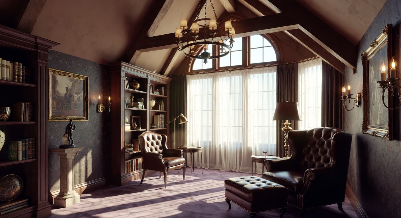 Gothic reading nook interior design - featuring gothic style furniture, decor, colors, and layout ideas for your reading nook