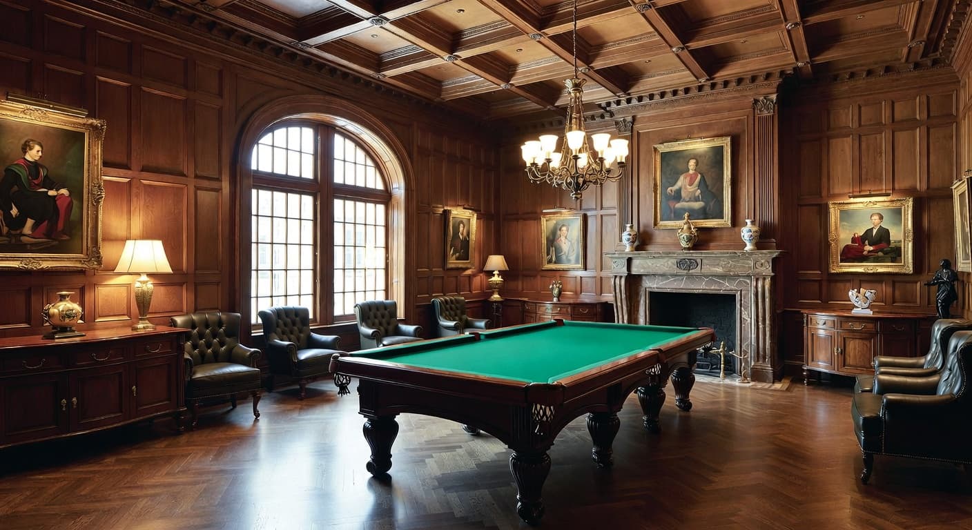Gothic Revival billiards room interior design - featuring gothic revival style furniture, decor, colors, and layout ideas for your billiards room