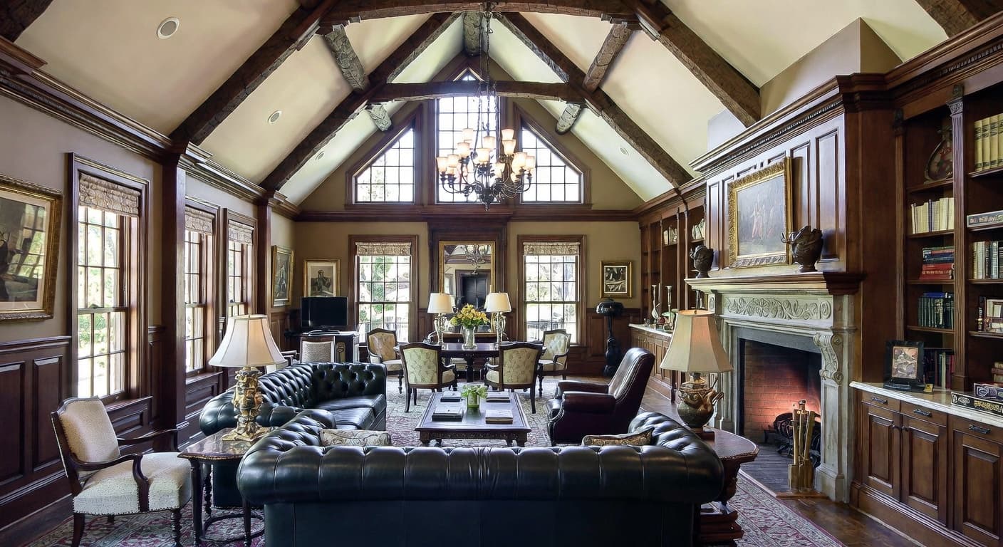 Gothic Revival game room interior design - featuring gothic revival style furniture, decor, colors, and layout ideas for your game room