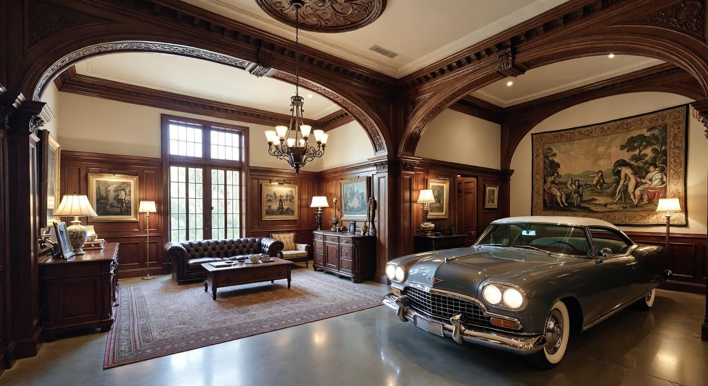 Gothic Revival garage interior interior design - featuring gothic revival style furniture, decor, colors, and layout ideas for your garage interior