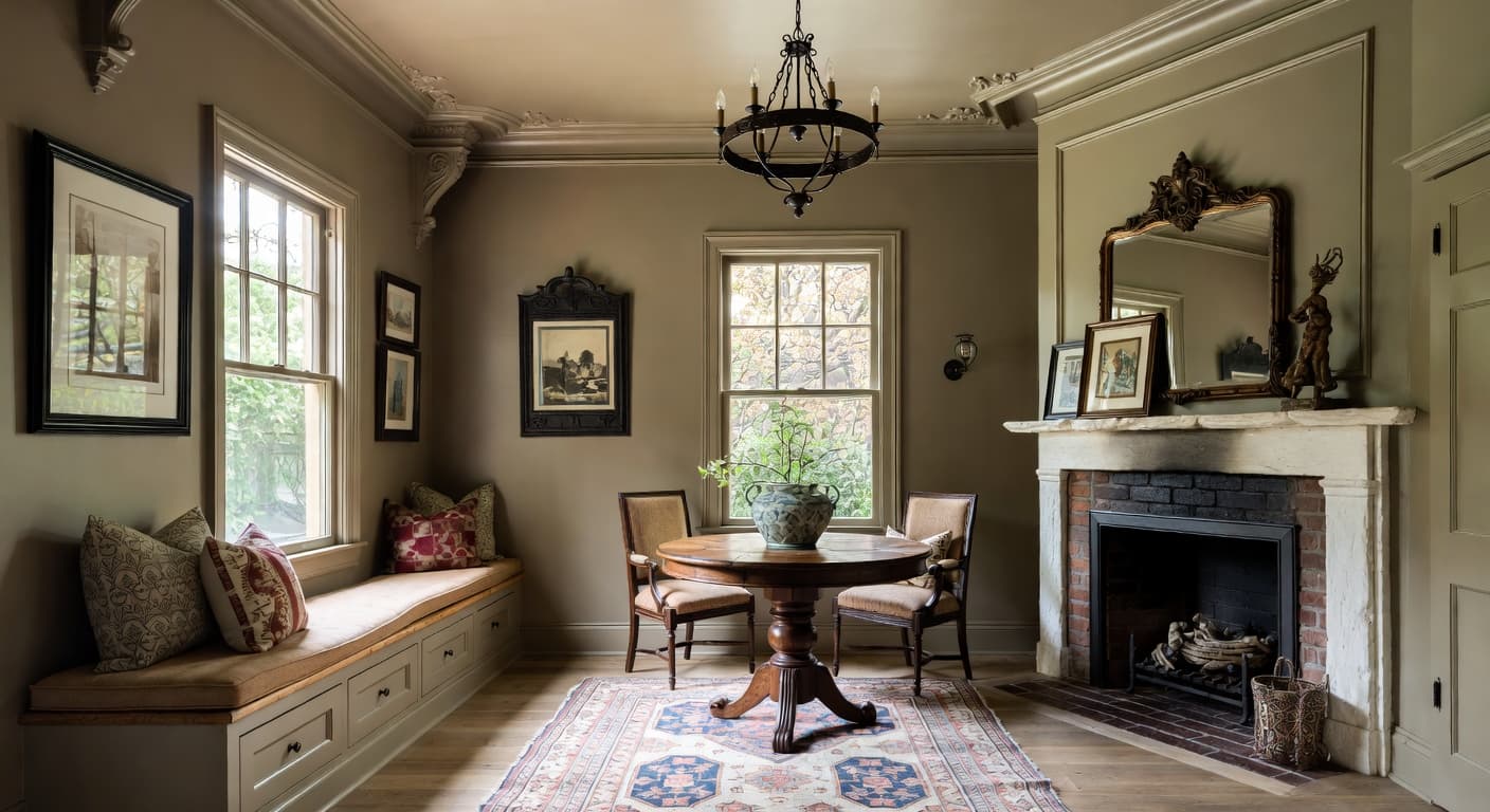 Gothic Revival mudroom interior design - featuring gothic revival style furniture, decor, colors, and layout ideas for your mudroom