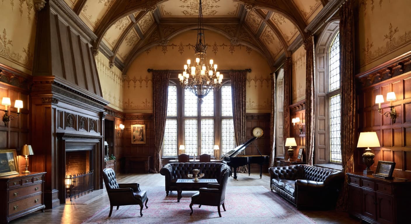 Gothic Revival observatory interior design - featuring gothic revival style furniture, decor, colors, and layout ideas for your observatory