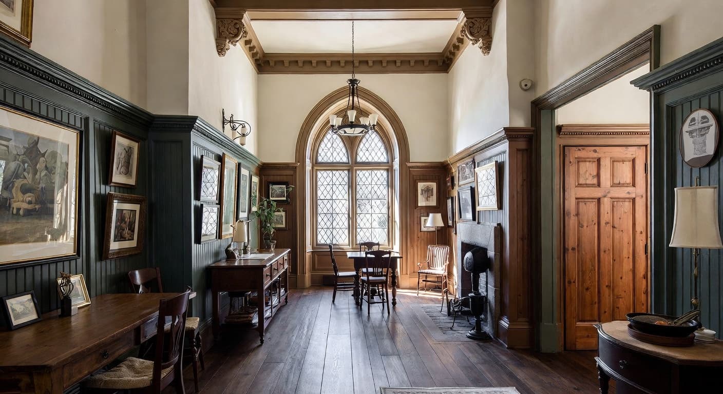 Gothic Revival utility room interior design - featuring gothic revival style furniture, decor, colors, and layout ideas for your utility room