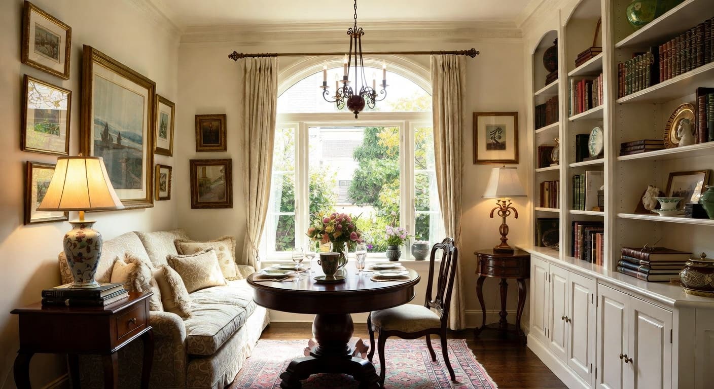 Grandmillennial breakfast nook interior design - featuring grandmillennial style furniture, decor, colors, and layout ideas for your breakfast nook