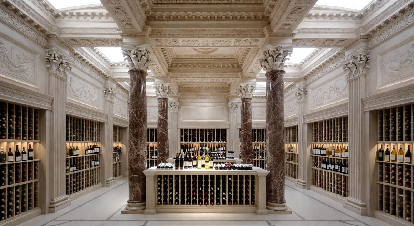 Greco-Roman wine cellar interior design - featuring greco-roman style furniture, decor, colors, and layout ideas for your wine cellar