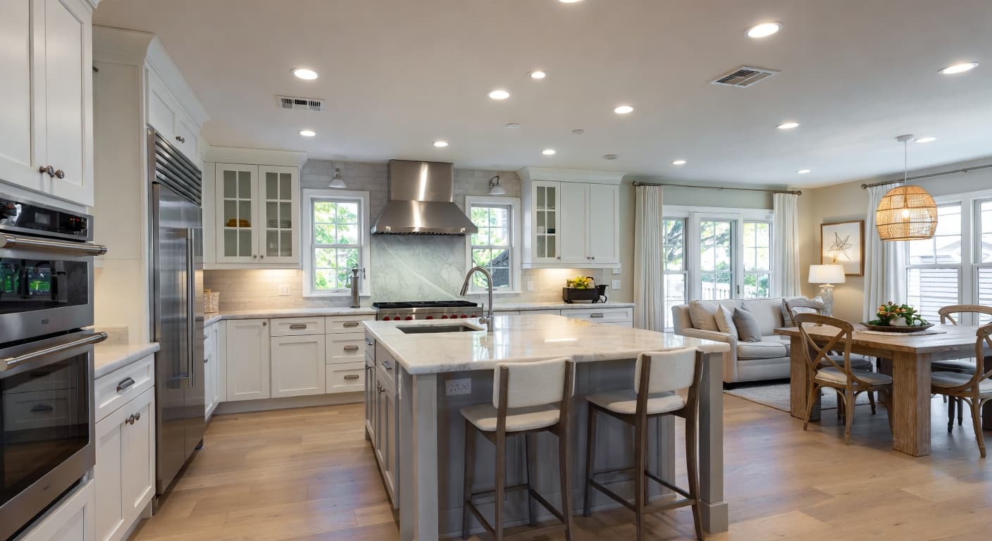 Hamptons kitchen interior design - featuring hamptons style furniture, decor, colors, and layout ideas for your kitchen