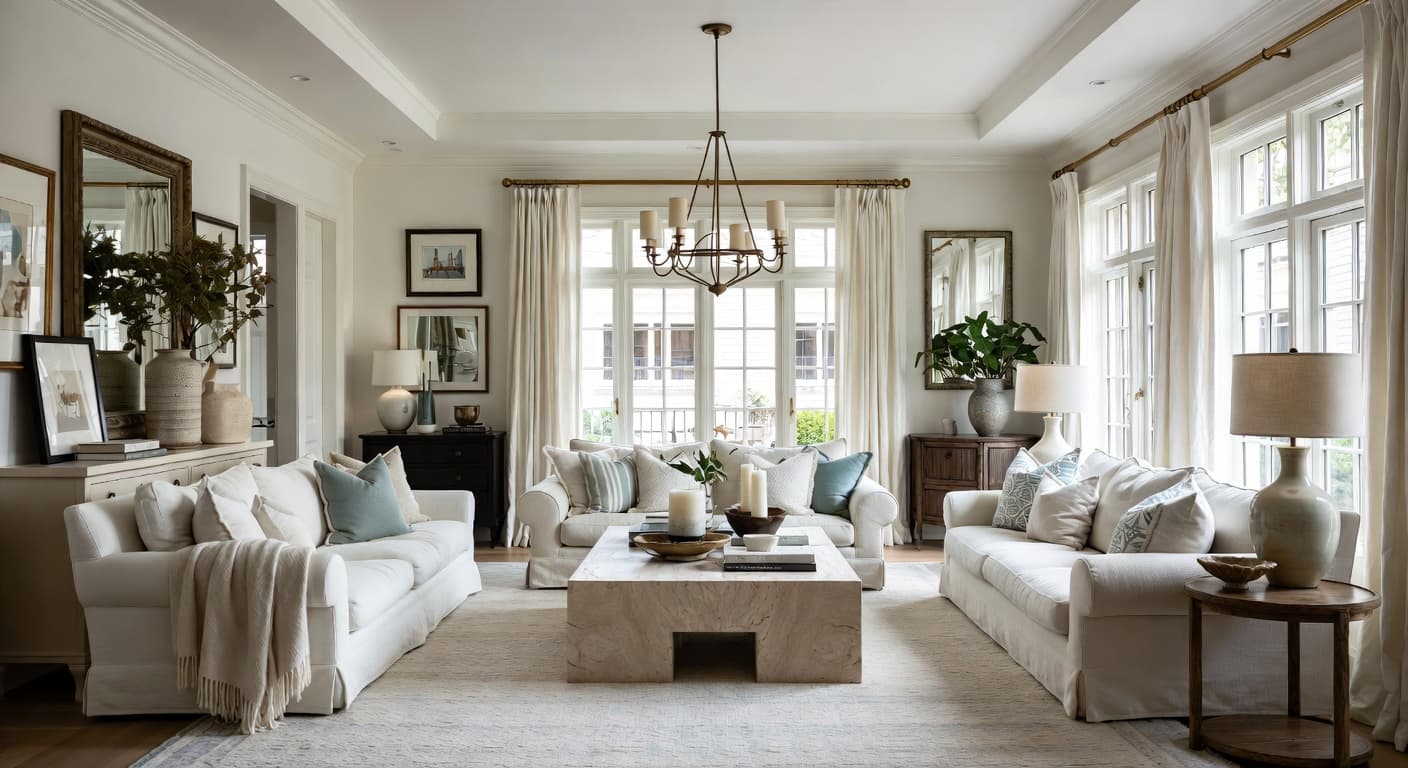 Hamptons meditation space interior design - featuring hamptons style furniture, decor, colors, and layout ideas for your meditation space