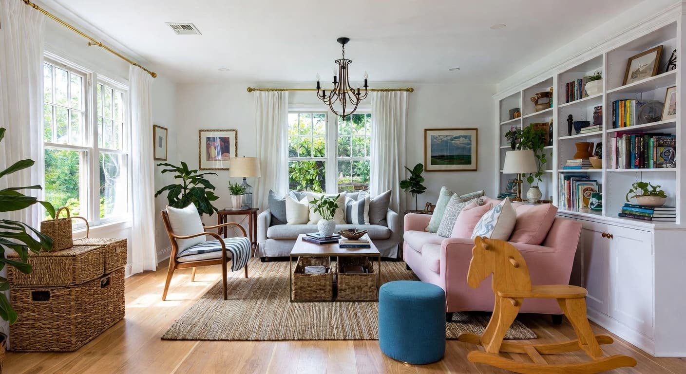 Hamptons playroom interior design - featuring hamptons style furniture, decor, colors, and layout ideas for your playroom